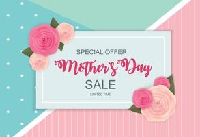 Happy Mothers Day Cute Sale Background with Flowers. Vector Illustration