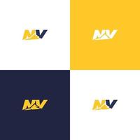 logotipo de montaña con iniciales simples y modernas de la letra nv 3 vector