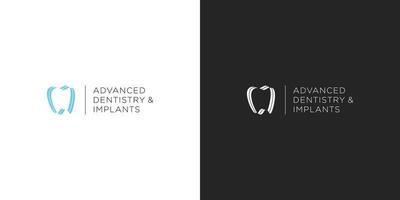 Logotipo moderno y único de implantes dentales y dentales. vector