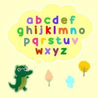 Collection of alphabet with a cute cartoon crocodile animal background vector