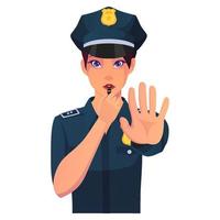 Police Woman Stop Sign With Whistle Vector Illustration