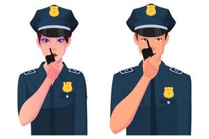 Policeman and Policewoman Speaking On Radio vector