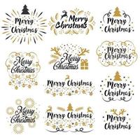 Merry Christmas gold black calligraphy lettering design set vector