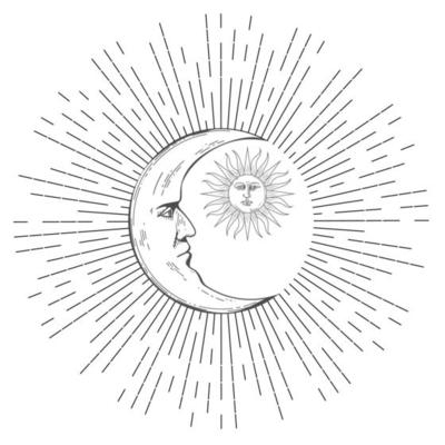 Boho crescent moon with sun, tattoo design 4566160 Vector Art at Vecteezy