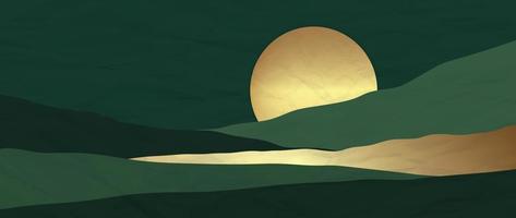Golden and green mountain luxury wallpaper design with gold moon vector