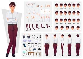 Character creation set with woman wearing Pants and White shirt for Animation and Presentation design vector