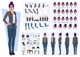 personaje de dibujos animados de empresaria con gestos, expresiones y gestos con las manos diseño de vestor premium vector