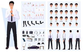 Character Creation Set with Business Man in White Shirt, Lip Sync, Hand Gestures and Items Premium Vector. vector