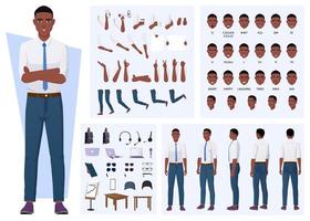 Creación de personajes de hombre afroamericano con gestos, expresiones faciales y diseño de diferentes poses vector