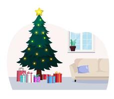 Christmas Tree With Gifts In House Illustration vector