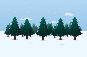 Winter Landscape With Pine Forest And Snow Fall Vector Illustration