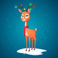 Cute Female Cartoon Reindeer wearing red Scarf and Christmas light bulbs premium Vector