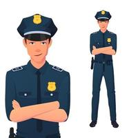 Smiling Police Man Standing with Arm Crossed vector