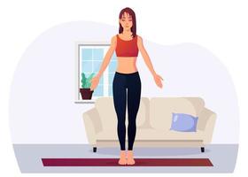 mujer meditando en casa en vector de posición de yoga