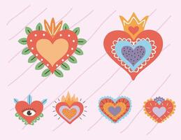 seis corazones decorados vector