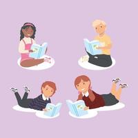 four studying kids vector