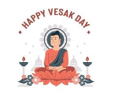 vesak day with background temple and ornamental vector