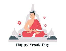 culture vesak day with human religion and temple background vector