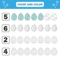 Game for preschool children. Count and color Easter eggs in the picture vector