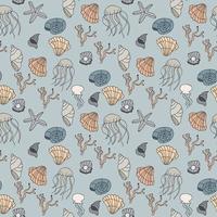 Seamless pattern with seashells. Vector illustration