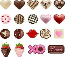 conjunto de chocolates y dulces de san valentín aislados vector