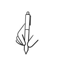 hand drawn hand hold pen and writing or drawing illustration vector