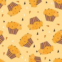 Cupcakes pattern illustration. Seamless print. Vector bakery background