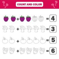 Math educational game for children. Counting equations. Addition worksheet vector