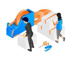 Isometric style illustration of product packing for delivery