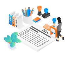 Isometric style illustration of office workers at work vector