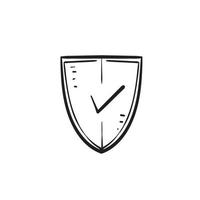 Dibujado a mano doodle escudo y símbolo de lista de verificación para vector de ilustración de icono de protección