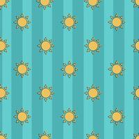 Beautiful seamless vector pattern of sun on a striped blue background.