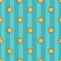 Beautiful seamless vector pattern of sun on a striped blue background.