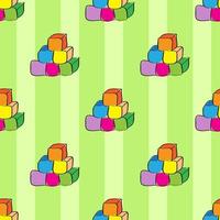 Multicolored cubes on green background, abstract seamless pattern vector