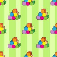 Multicolored cubes on green background, abstract seamless pattern vector