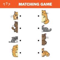 Cartoon Illustration of Educational Game of Matching Halves of Cat Characters vector