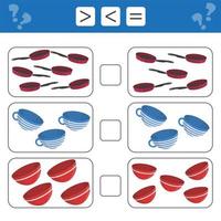 Learning mathematics, numbers - choose more, less or equal. Tasks for children vector