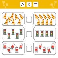 Learning mathematics, numbers - choose more, less or equal. Tasks for children vector