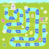Vector cartoon style illustration of kids Easter board game with holiday symbols
