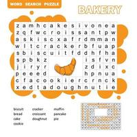 Search words game. Educational children activity with sweets and bakery products vector