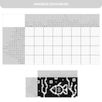 Fish. Black and white japanese crossword with answer. Nonogram with answer vector