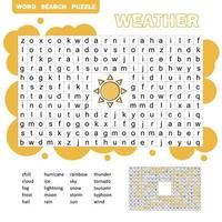 Words puzzle children educational game. Learning vocabulary. Cartoon weather. vector