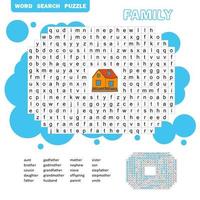 Puzzle and coloring activity page - word search puzzle - English vector