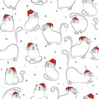 gatos divertidos inconsútiles con sombrero rojo feliz navidad. vector
