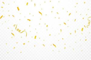 vector de fondo de confeti realista. celebración dorada cinta de confeti cayendo ilustración. confeti dorado brillante aislado sobre fondo transparente. elementos del festival. celebración de cumpleaños.