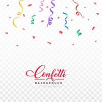 Confetti falling vector for the birthday background. Colorful party ribbon and confetti design. Multicolor confetti falling isolated on transparent background. Carnival element. Birthday celebration.