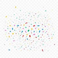 Confetti vector illustration for festival background. Colorful tinsel and confetti explosion. Multicolor confetti on transparent background. Event and party celebration. Festival elements.