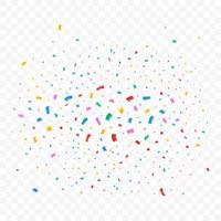 Confetti vector illustration for festival background. Colorful tinsel and confetti explosion. Multicolor confetti on transparent background. Event and party celebration. Festival elements.