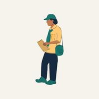 vector of a man standing holding a piece of paper. flat illustration