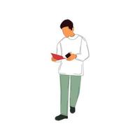 vector of a man standing holding a piece of paper. flat illustration